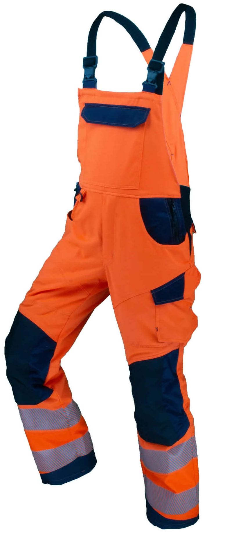 Asatex 4182LH high-visibility dungarees fluorescent orange-dark blue