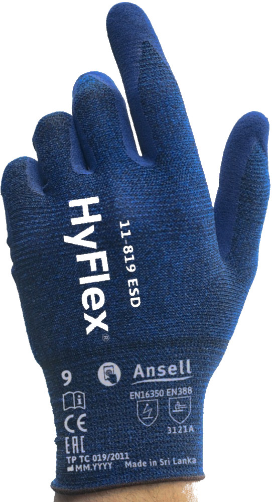 Ansell HyFlex 11-819 ESD nitrile foam protective gloves antistatic
