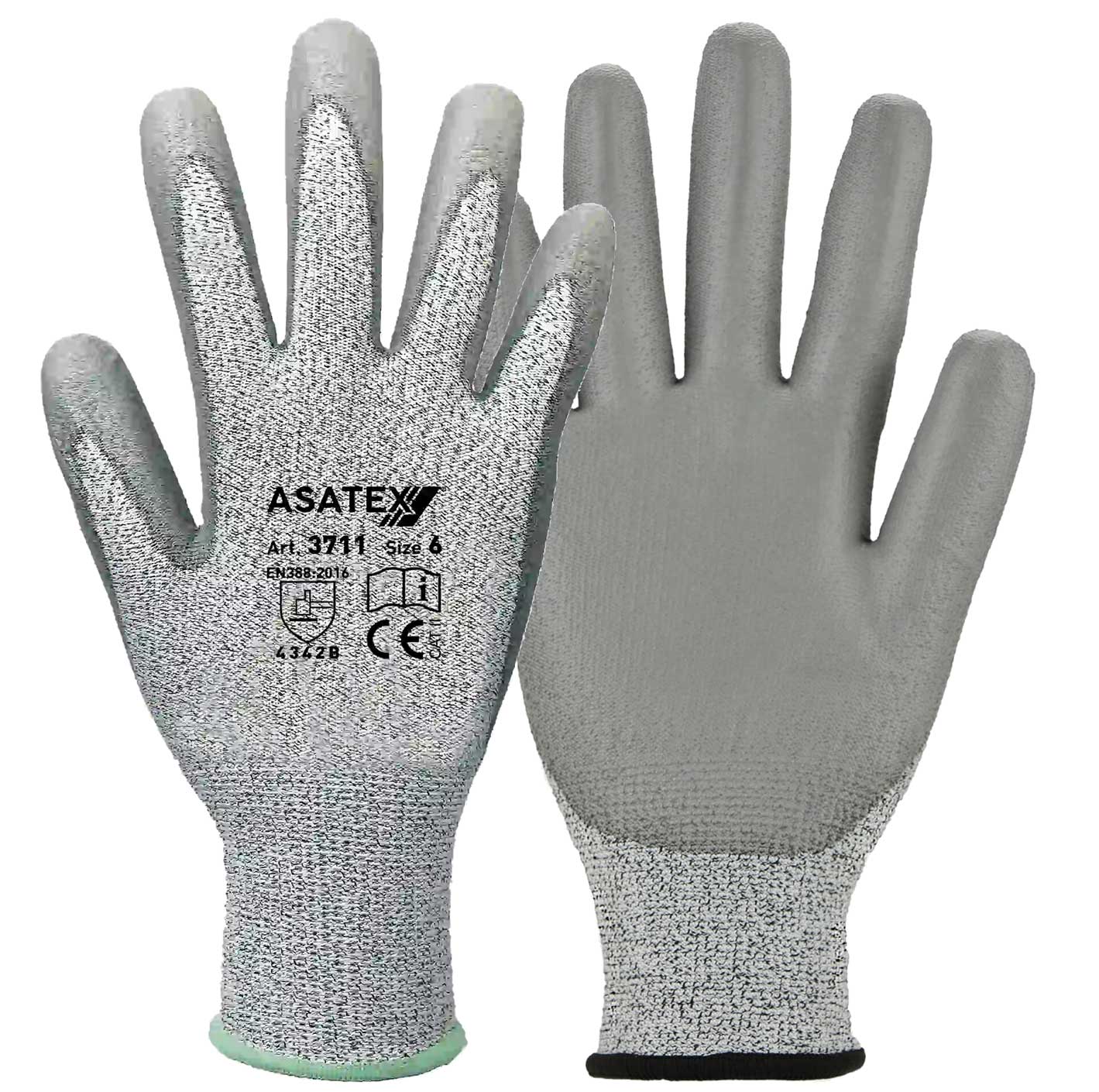 3711 Cut resistant gloves grey Level 3 with PU-coating