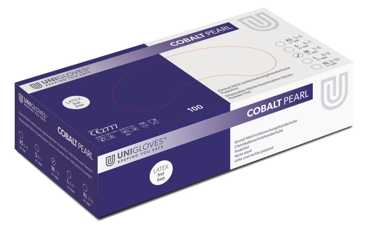 Unigloves Cobalt Pearl disposable nitrile gloves powder free 