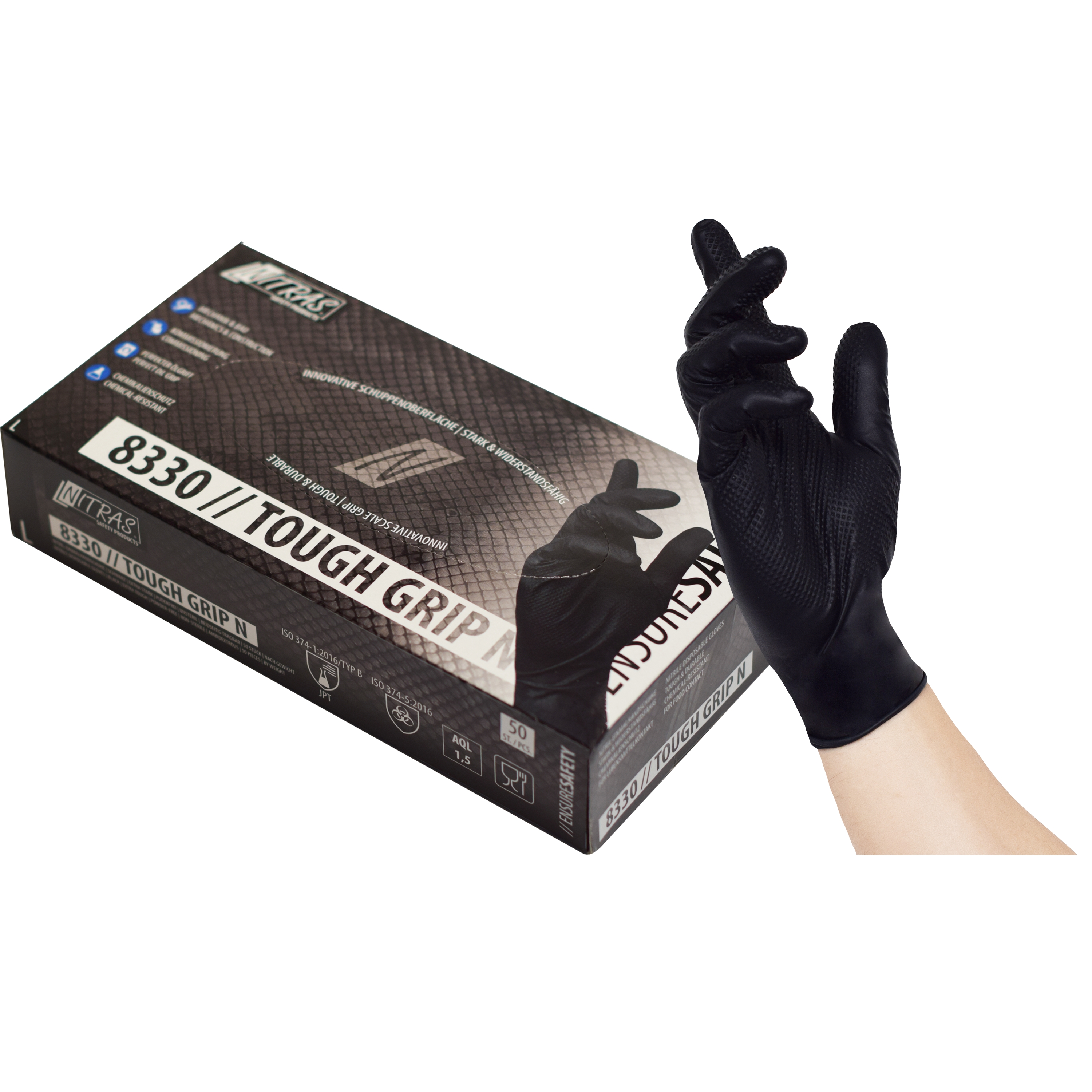 Nitras 8330 Tough Grip N disposable gloves black