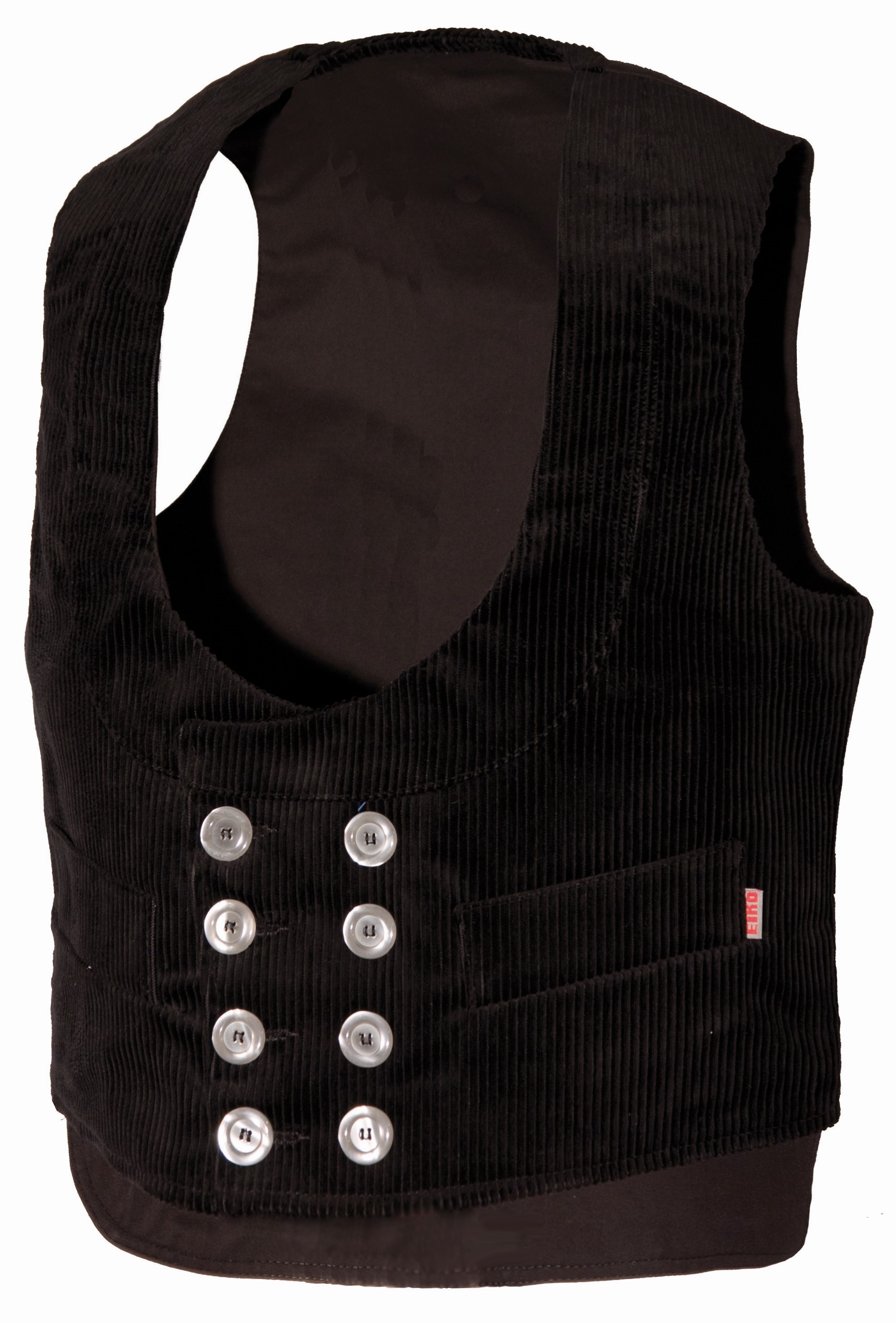 Eiko Oker Trenkercord shawl collar guild vest black