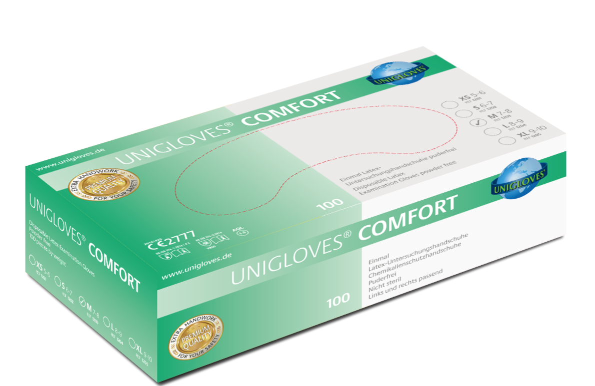Unigloves Comfort Latex Disposable Gloves powder free 