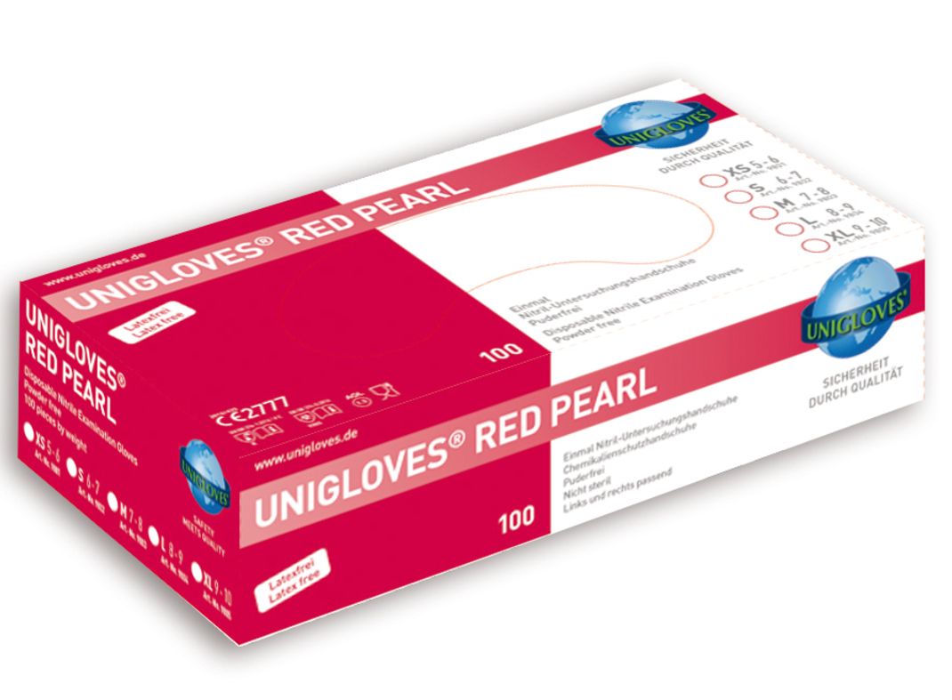 Unigloves Red Pearl disposable nitrile gloves powder free 