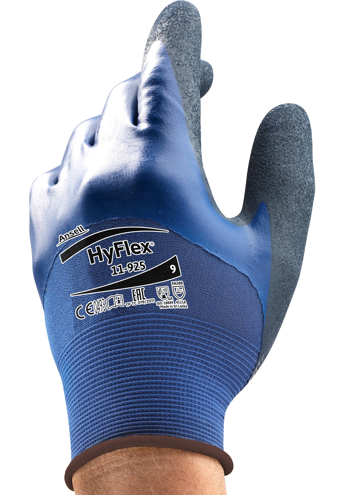 Ansell HyFlex 11-925 nitrile protective gloves partially coated