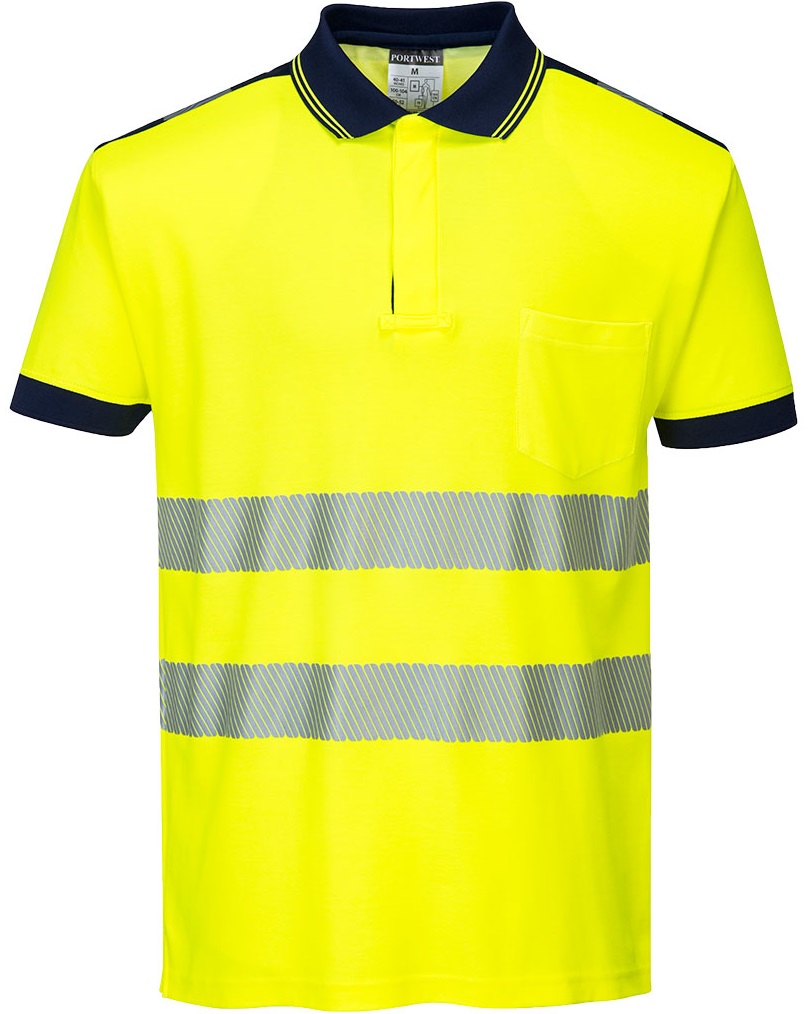 Portwest Vision T180 warning polo shirt bright yellow marine