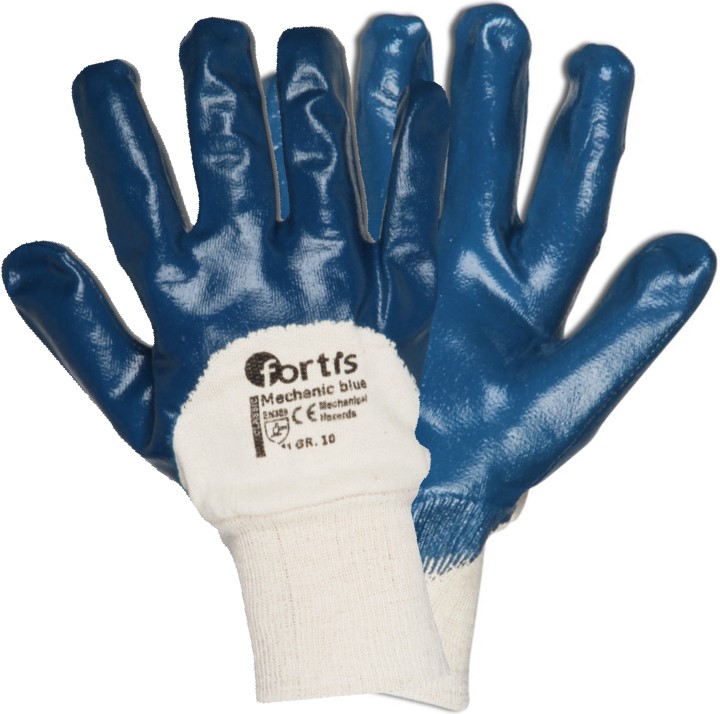 Fortis Classic Mechanic blue nitrile gloves with knitted waistband blue