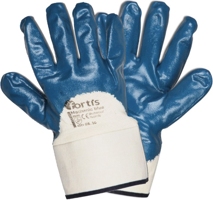 Fortis Classic Mechanic blue nitrile gloves with cuff blue
