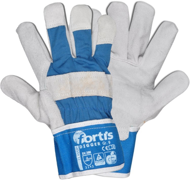 Fortis Classic Digger cow split leather gloves blue-white