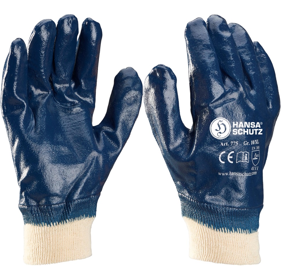 HansaTec 775 Nitrile protective gloves fully coated with knitted waistband