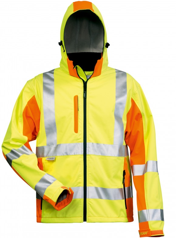 elysee 22735 ADAM Soft Shell Jacket with Warning Protection, fluorescent yellow/orange