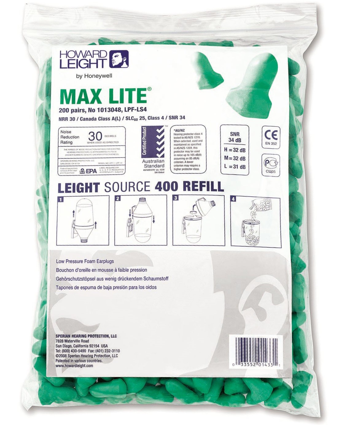 Howard Leight Max Lite Hearing Protection Plugs Refill for HL400