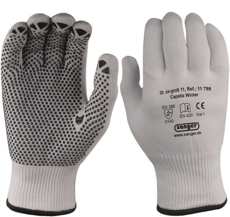 Polyamide cotton protective gloves Cappella Winter with vinyl studs