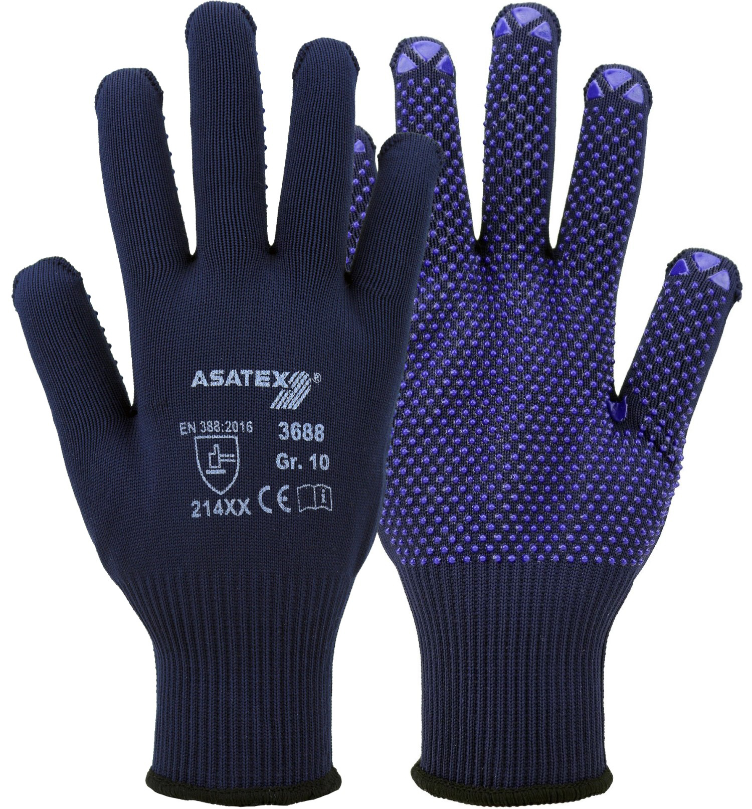 Asatex 3688 fine knit gloves with vinyl nubs