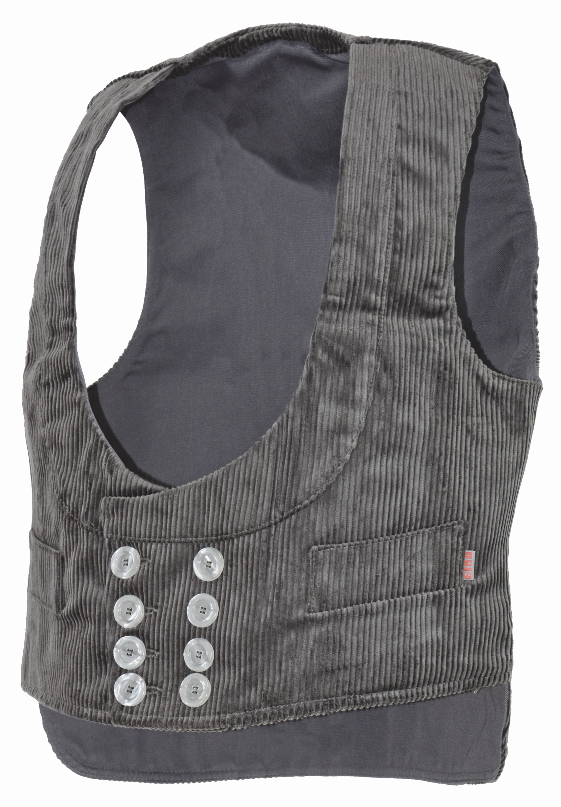 Eiko Oker Trenkercord shawl collar guild vest gray