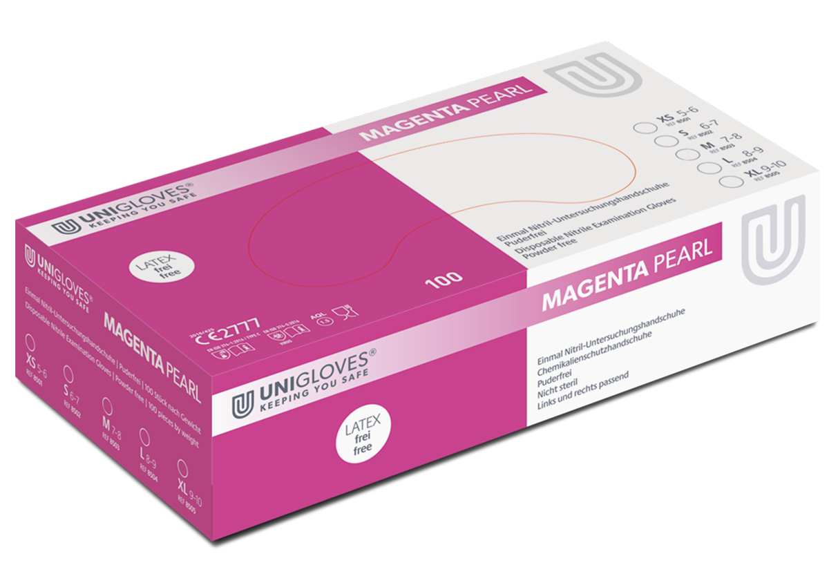 Unigloves Magenta Pearl disposable nitrile gloves powder free
