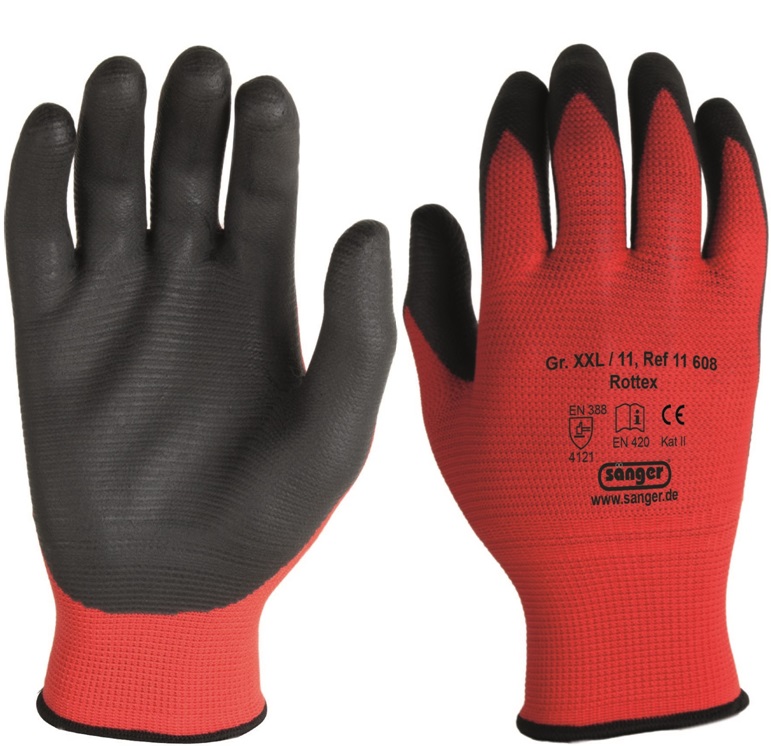 Polyester protective gloves Rottex with liquid-tight nitrile coating