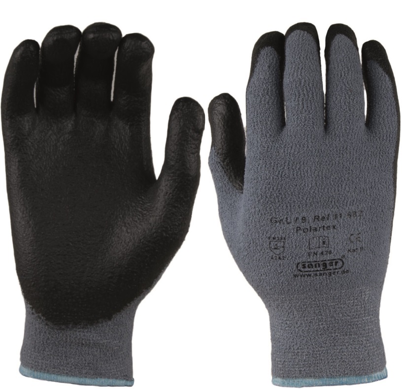Elastane-polyester cold protection gloves Polartex with liquid-proof nitrile coating