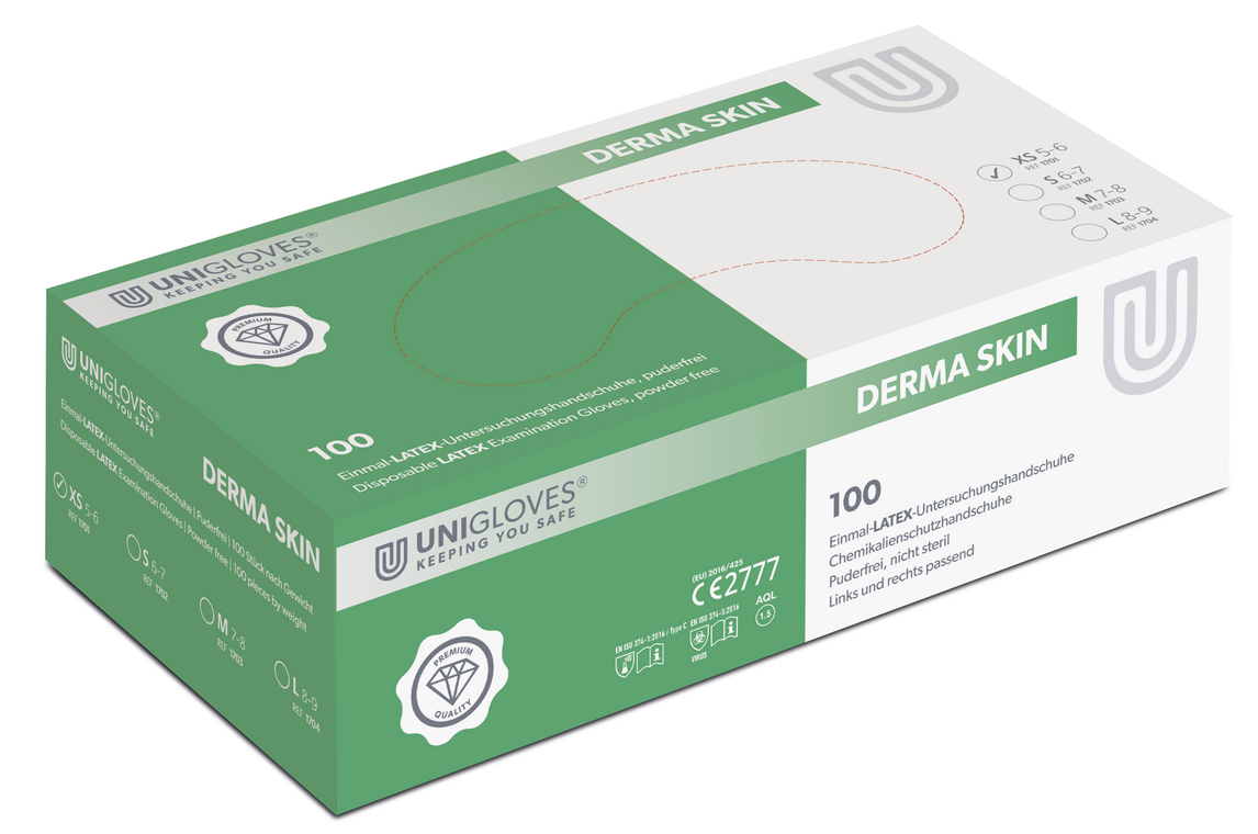 Unigloves Derma Skin Latex Disposable Gloves powder free 