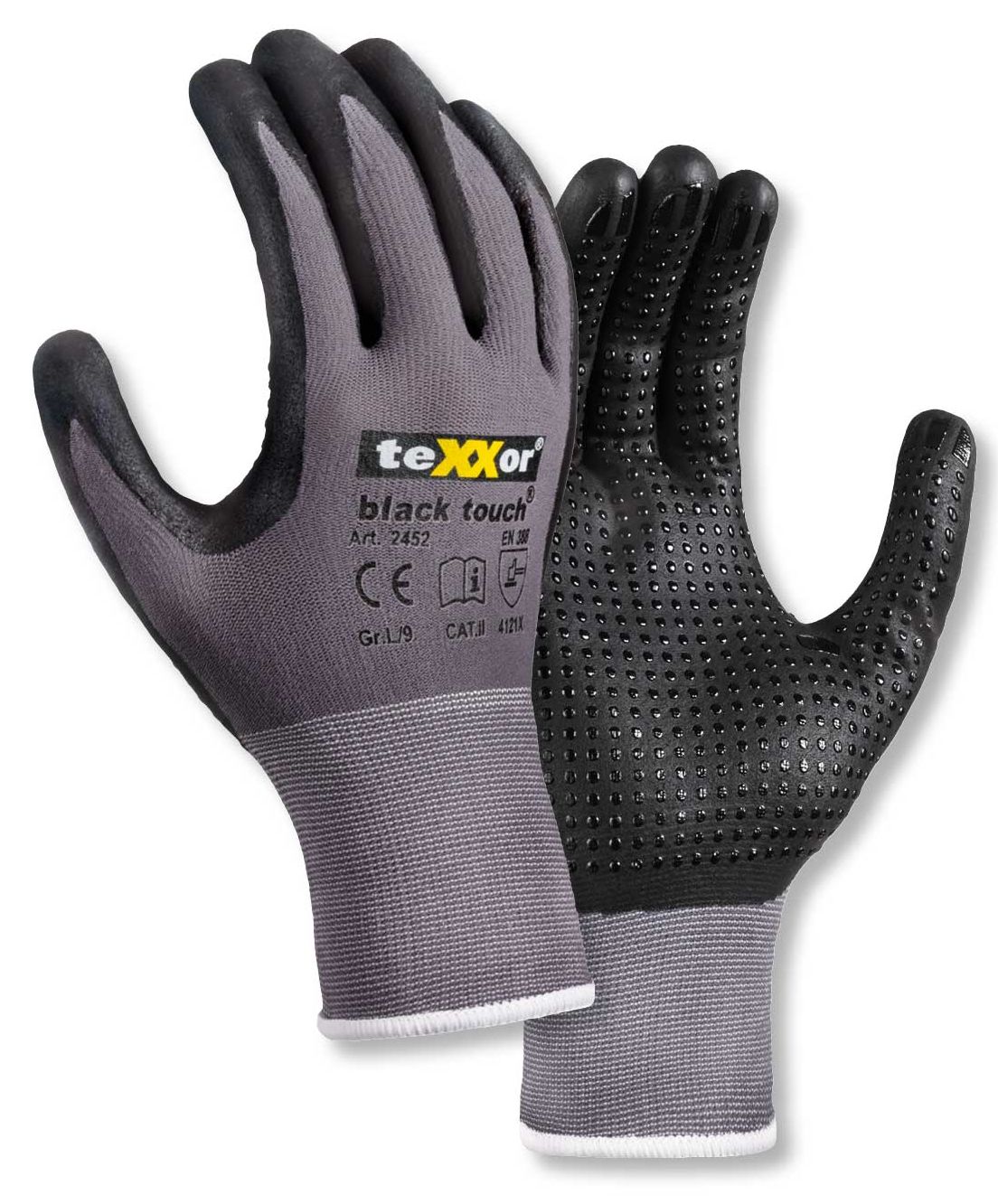 texxor 2452 black touch protective gloves with nitrile coating and studs