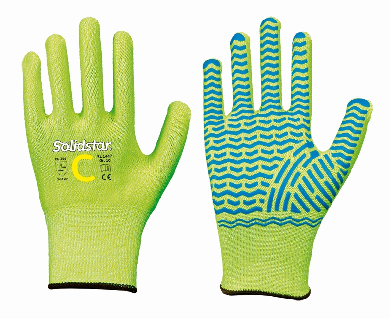 Solidstar 1447 Cut-resistant gloves with latex grip coating yellow