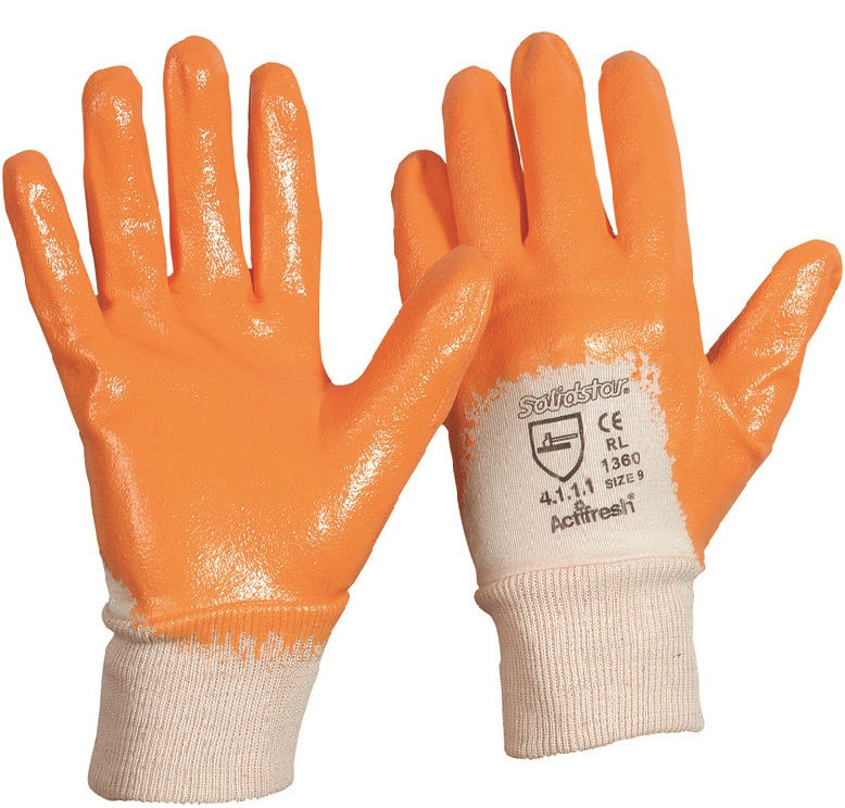 Solidstar 1360 Cotton gloves with nitrile coating Nitrile TOP orange