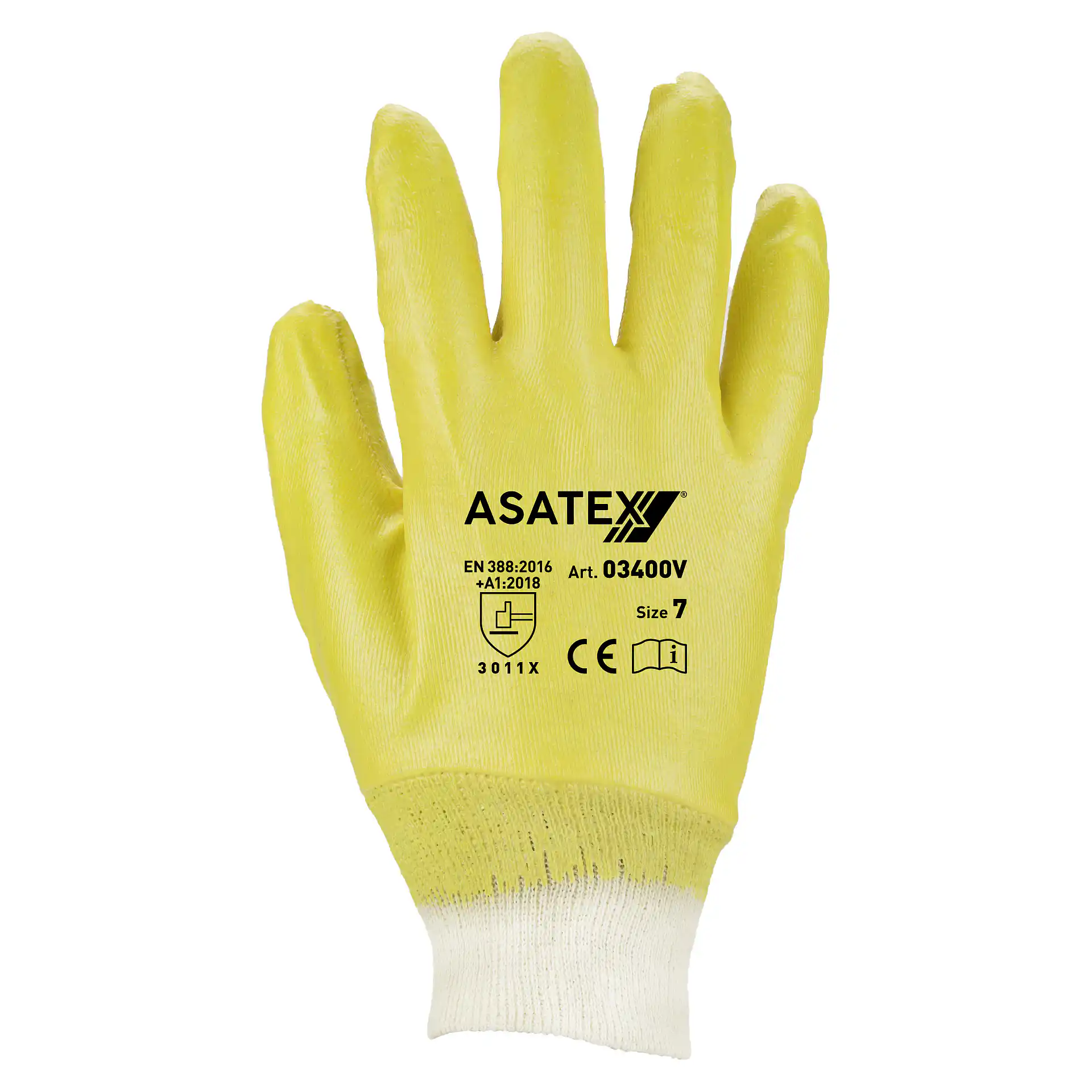 03400V Nitrile protective gloves with knitted waistband yellow