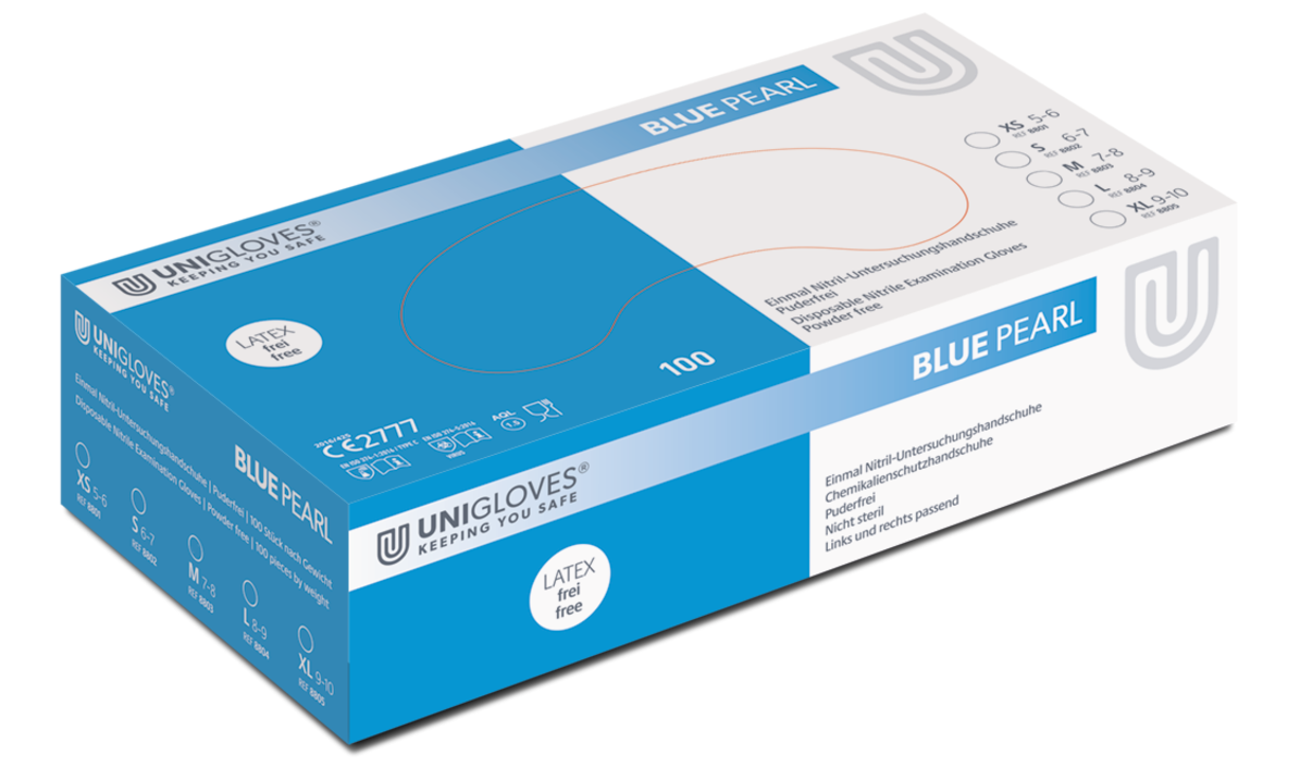 Unigloves Blue Pearl disposable nitrile gloves powder free blue 