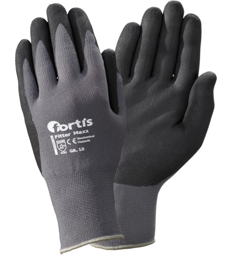 Fortis Comfort Fitter Maxx assembly gloves with nitrile foam grey