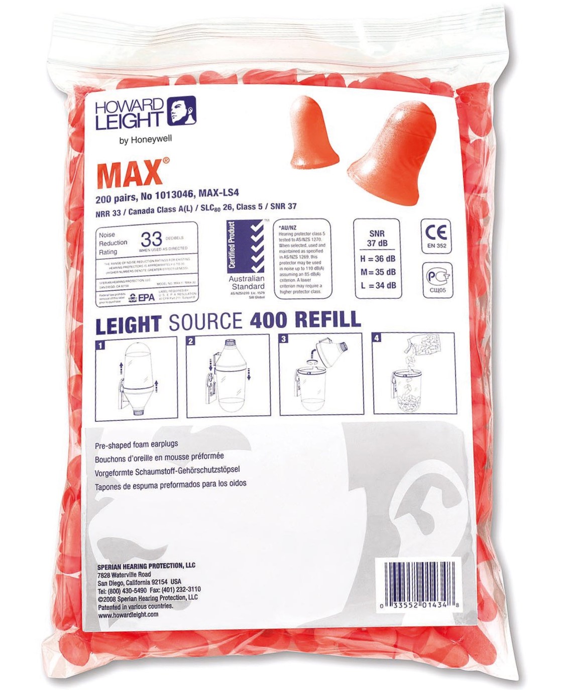 Howard Leight Max Hearing Protection Plugs Refill for LS400