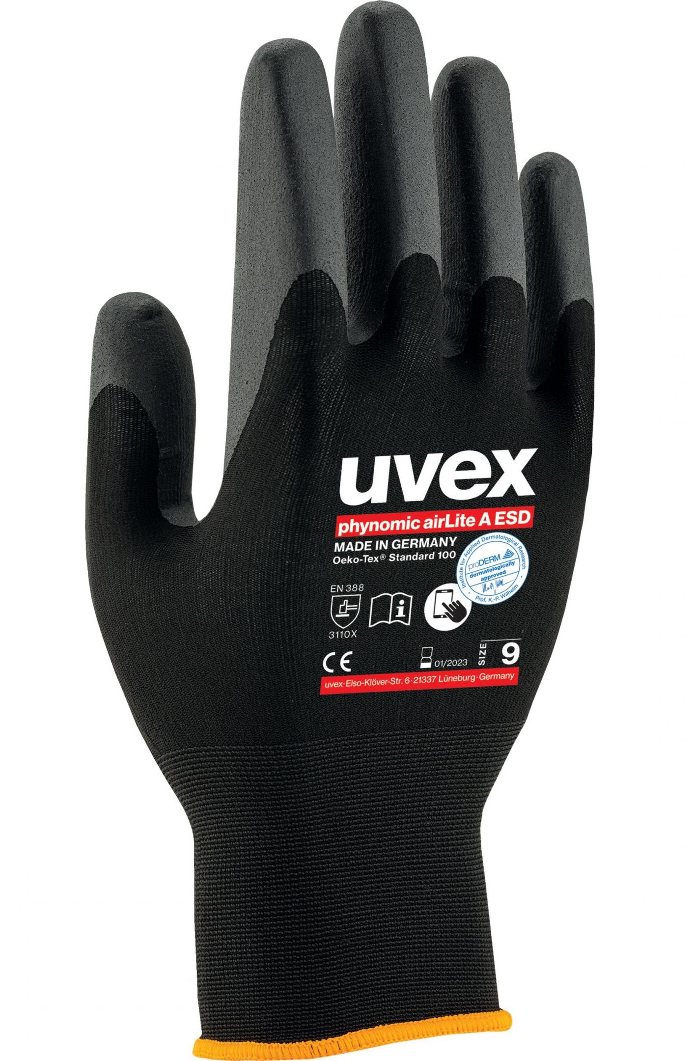 uvex 60038 phynomic airLite A ESD protective gloves touch screen capable