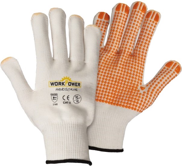 Work Power Orange Dot Fine Knit Gloves with Nubs